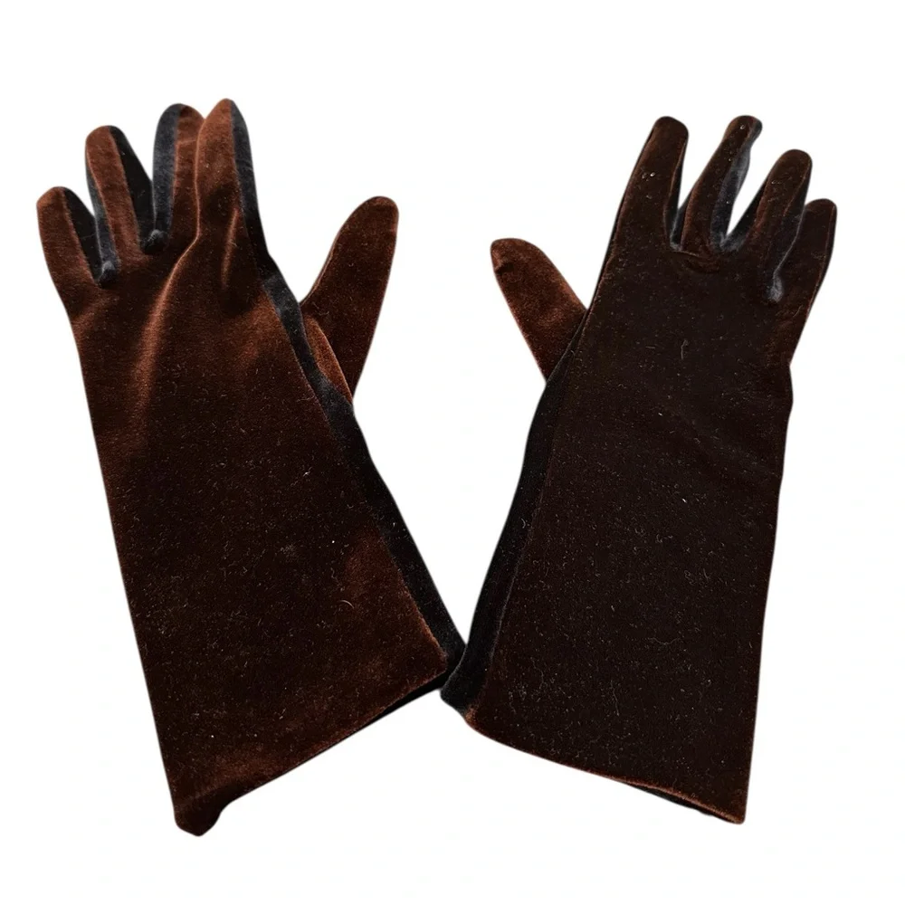Elegant two tones Black and Brown Velvet Gloves